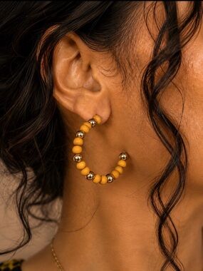 Park Lane Gold and Tan Beaded Hoop Earrings
